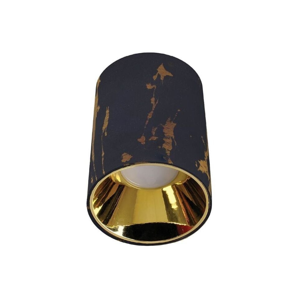 ACK AH12-08564 Siyah Mermer Kasa - Gold Reflektör Silindir Sıva Üstü Dekoratif Armatür
