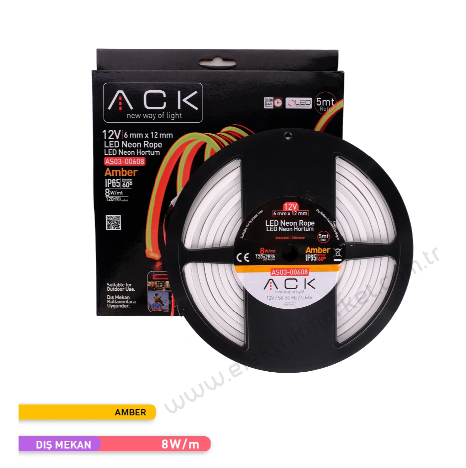 ACK AS03-00608  5 Metre Amber Işık 12V Neon LED