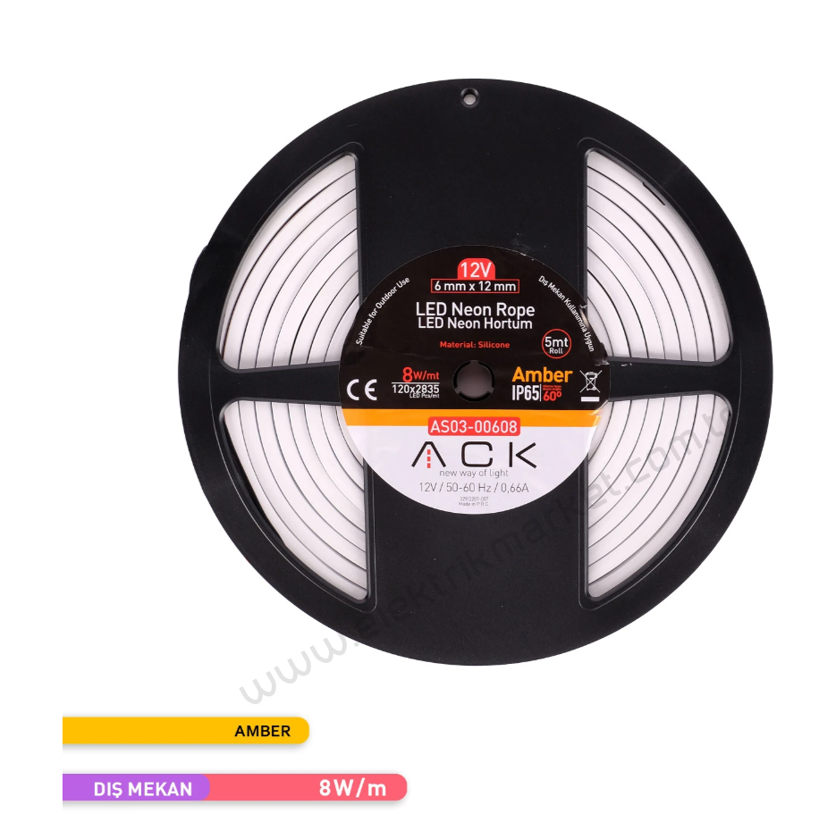 ACK AS03-00608  5 Metre Amber Işık 12V Neon LED