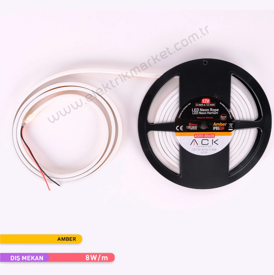 ACK AS03-00608  5 Metre Amber Işık 12V Neon LED