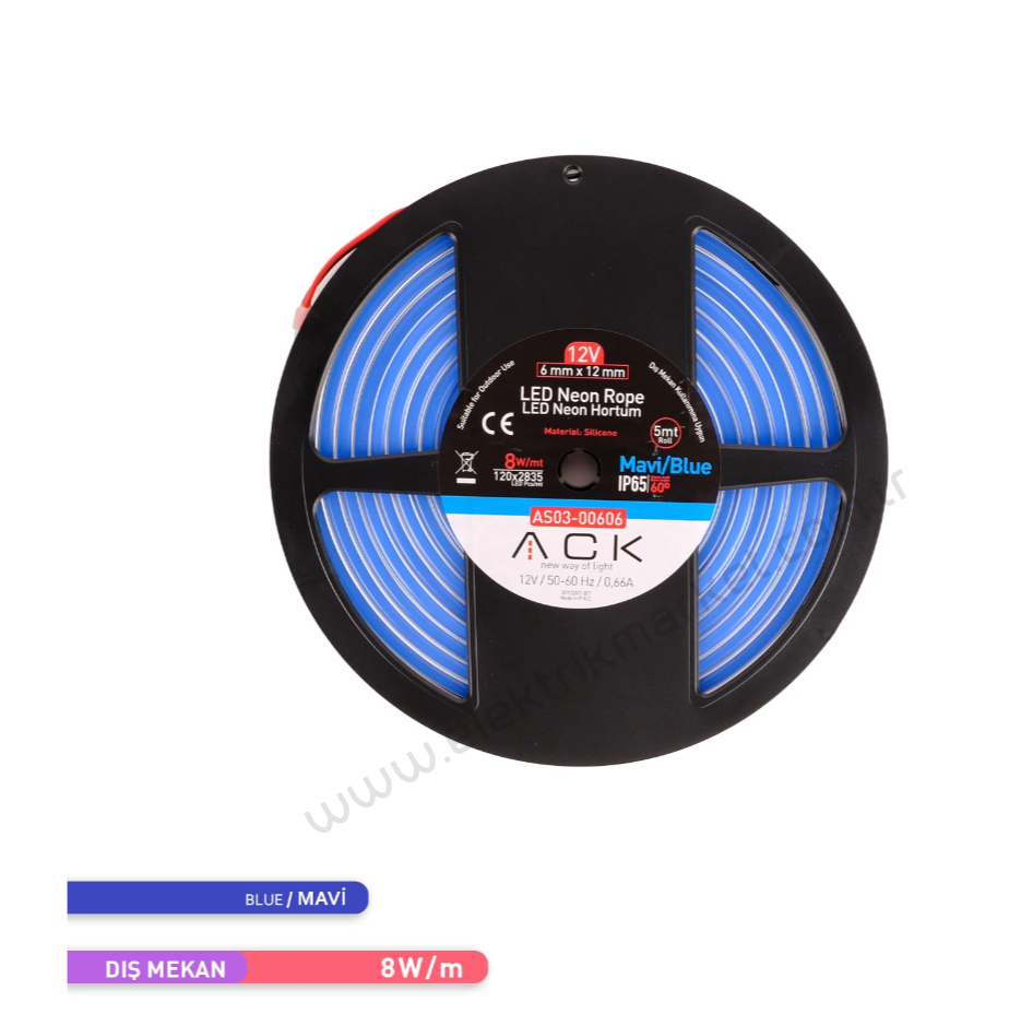ACK AS03-00606  5 Metre Mavi Işık 12V Neon LED