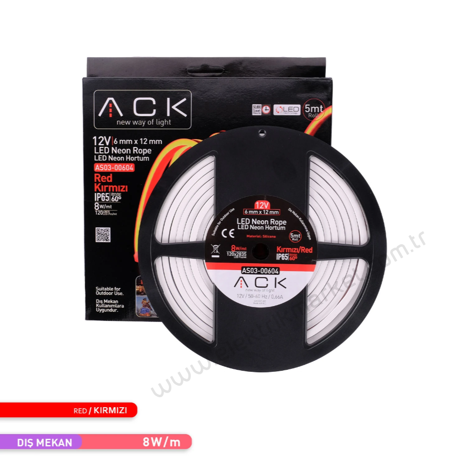 ACK AS03-00604  5 Metre Kırmızı Işık 12V Neon LED