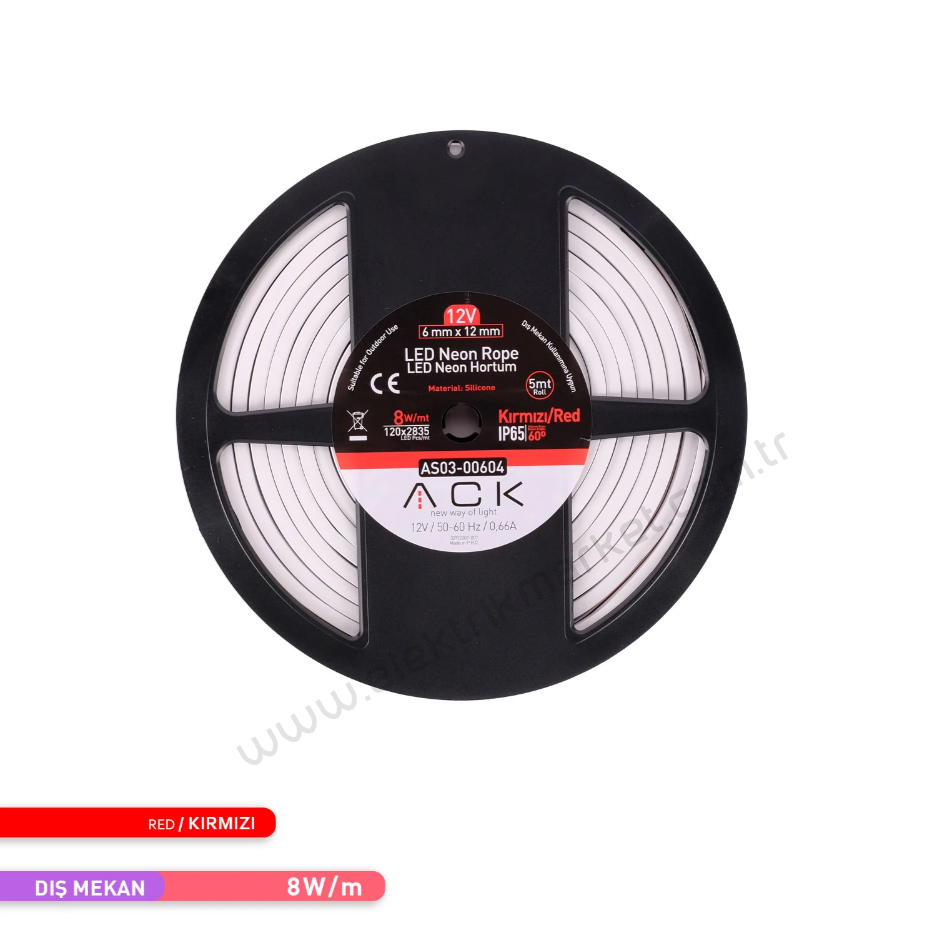 ACK AS03-00604  5 Metre Kırmızı Işık 12V Neon LED