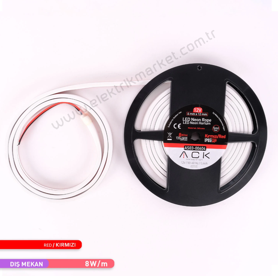 ACK AS03-00604  5 Metre Kırmızı Işık 12V Neon LED