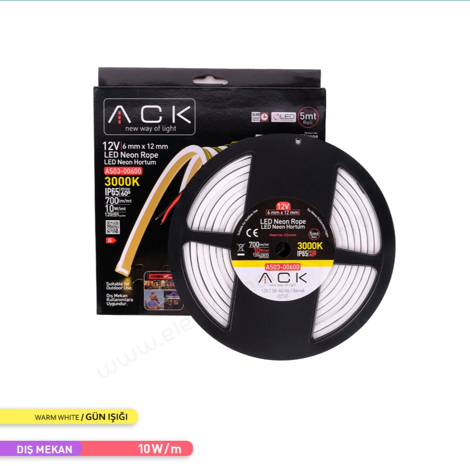 ACK AS03-00600  5 Metre 3000K Gün Işığı 12V Neon LED