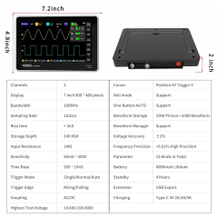 Fnirsi 1013D   2 Kanal 100MHz 1GSa/s  Dijital Dokunmatik Tablet Osiloskop + P4100 Prob Dahil