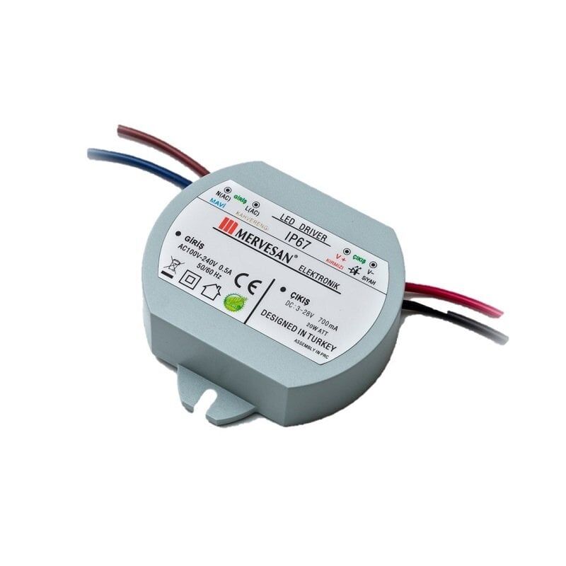 Mervesan 700mA 20W 3-28V Sabit Akım Dairesel Ac/Dc Smps Led Driver MSD-20Y-700