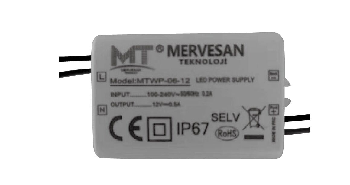 Mervesan MTWP-06-12 0.5 A 12 V Sabit Voltaj AC/DC (SMPS) Adaptör