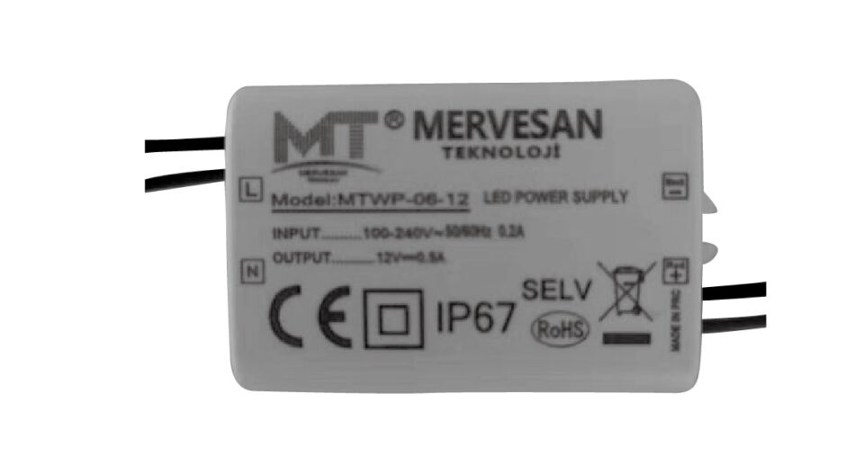 Mervesan MTWP-06-12 0.5 A 12 V Sabit Voltaj AC/DC (SMPS) Adaptör