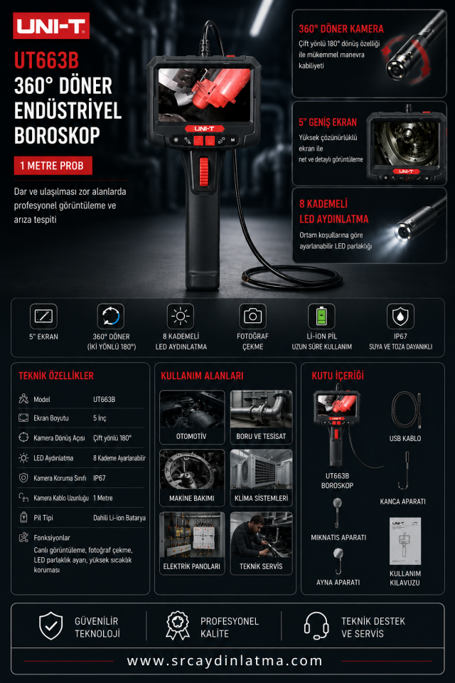 Uni-t UT663B 360° Döner Endüstriyel Boroskop 1MT