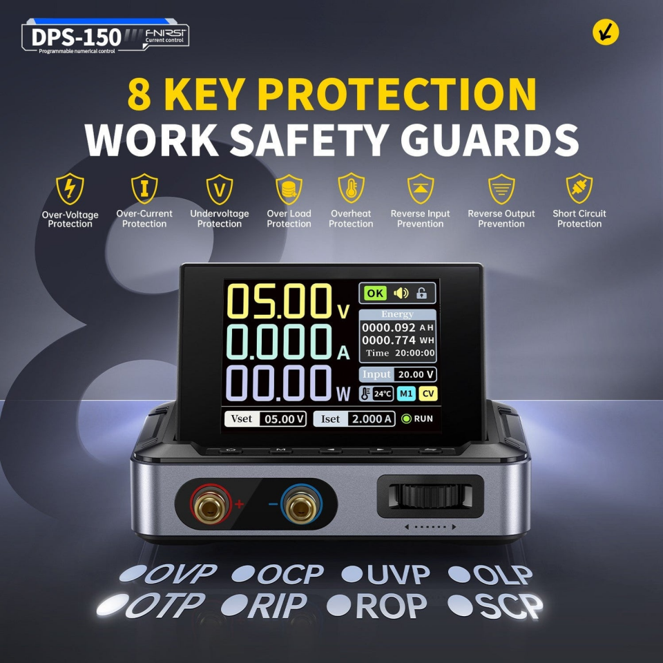 FNIRSI DPS-150 H Plus 0-30V 5A 150W Mini DC Programlanabilir Güç Kaynağı Full Set