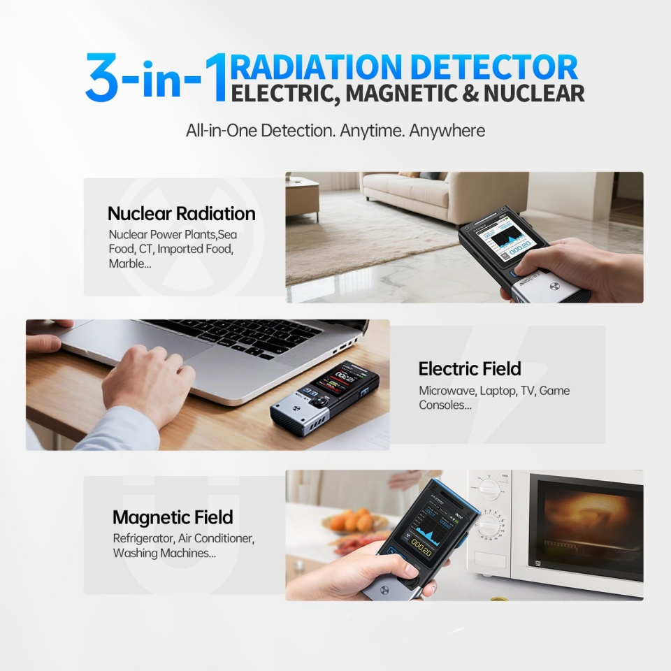 FNIRSI GC-03 Siyah Çok Fonksiyonlu Radyasyon Detektörü Test Cihazı
