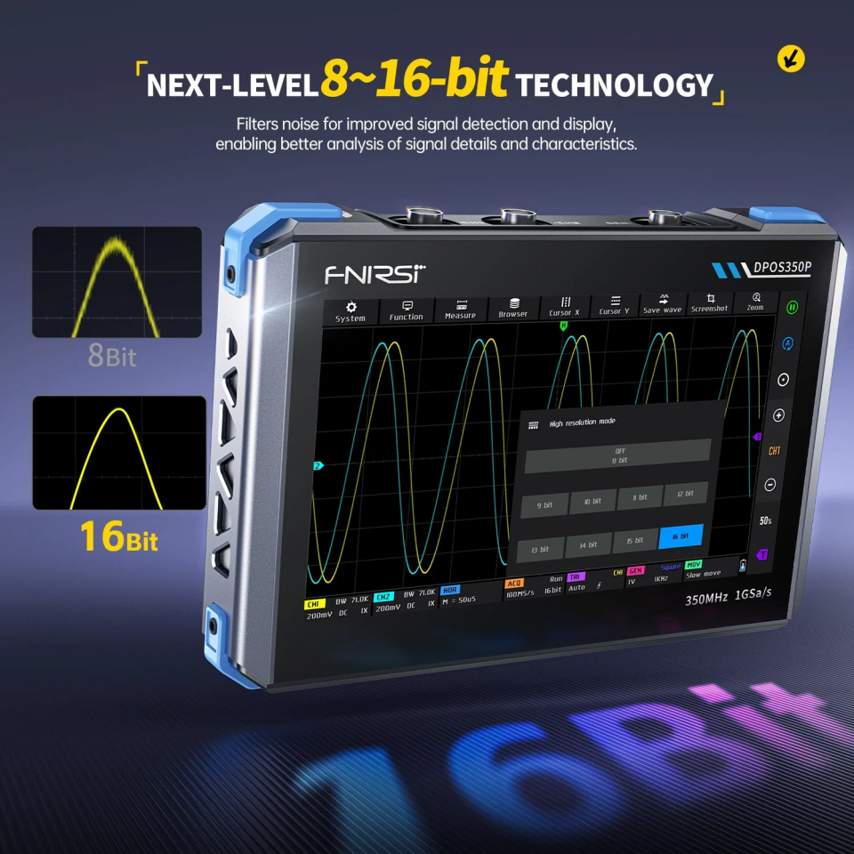 FNIRSI DPOS350P 4'ü 1 Arada 350MHz 1GSPS Osiloskop + Sinyal Jeneratörü + Spektrum Analizörü + Frekans Tepkisi Analizörü