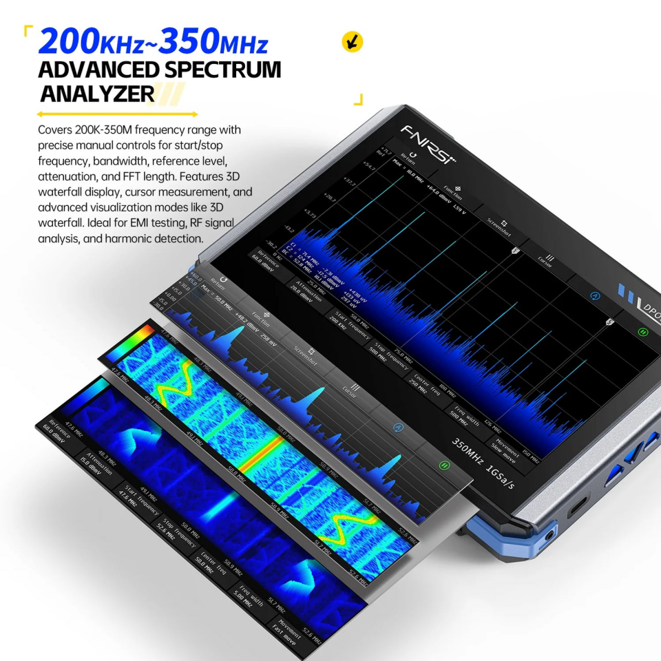 FNIRSI DPOS350P 4'ü 1 Arada 350MHz 1GSPS Osiloskop + Sinyal Jeneratörü + Spektrum Analizörü + Frekans Tepkisi Analizörü