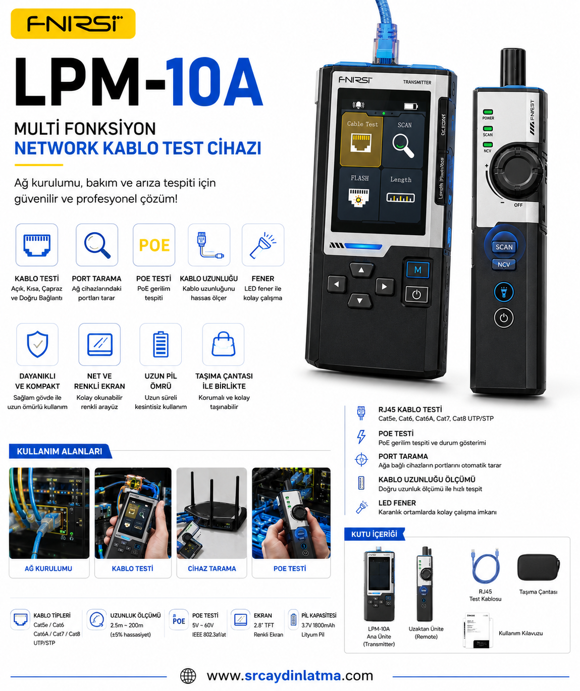 FNIRSI LPM-10A Multi Fonksiyon Network Kablo Test Cihazı