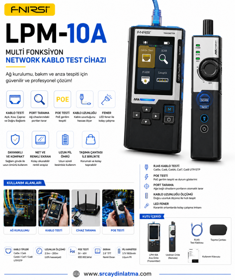 FNIRSI LPM-10A Multi Fonksiyon Network Kablo Test Cihazı