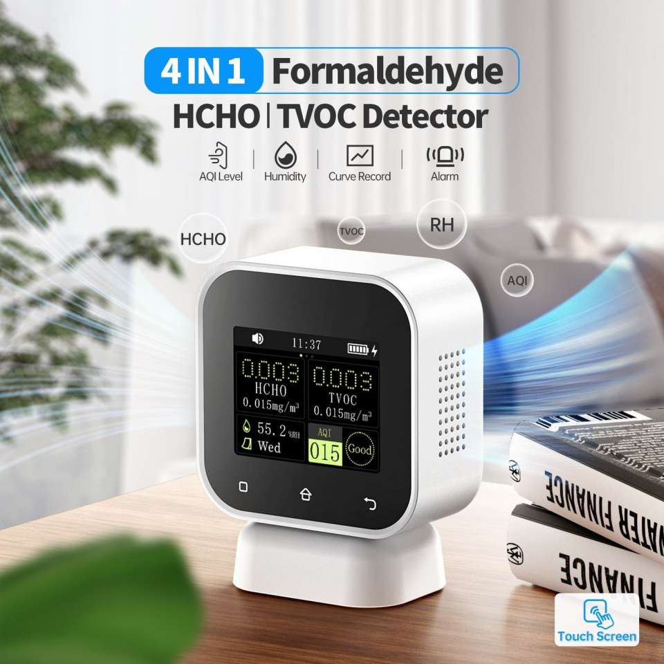 FNIRSI SFD-02 4'ü 1 Arada İç Hava Kalitesi Monitörü – Dokunmatik Ekranlı HCHO & TVOC Ölçüm Cihazı