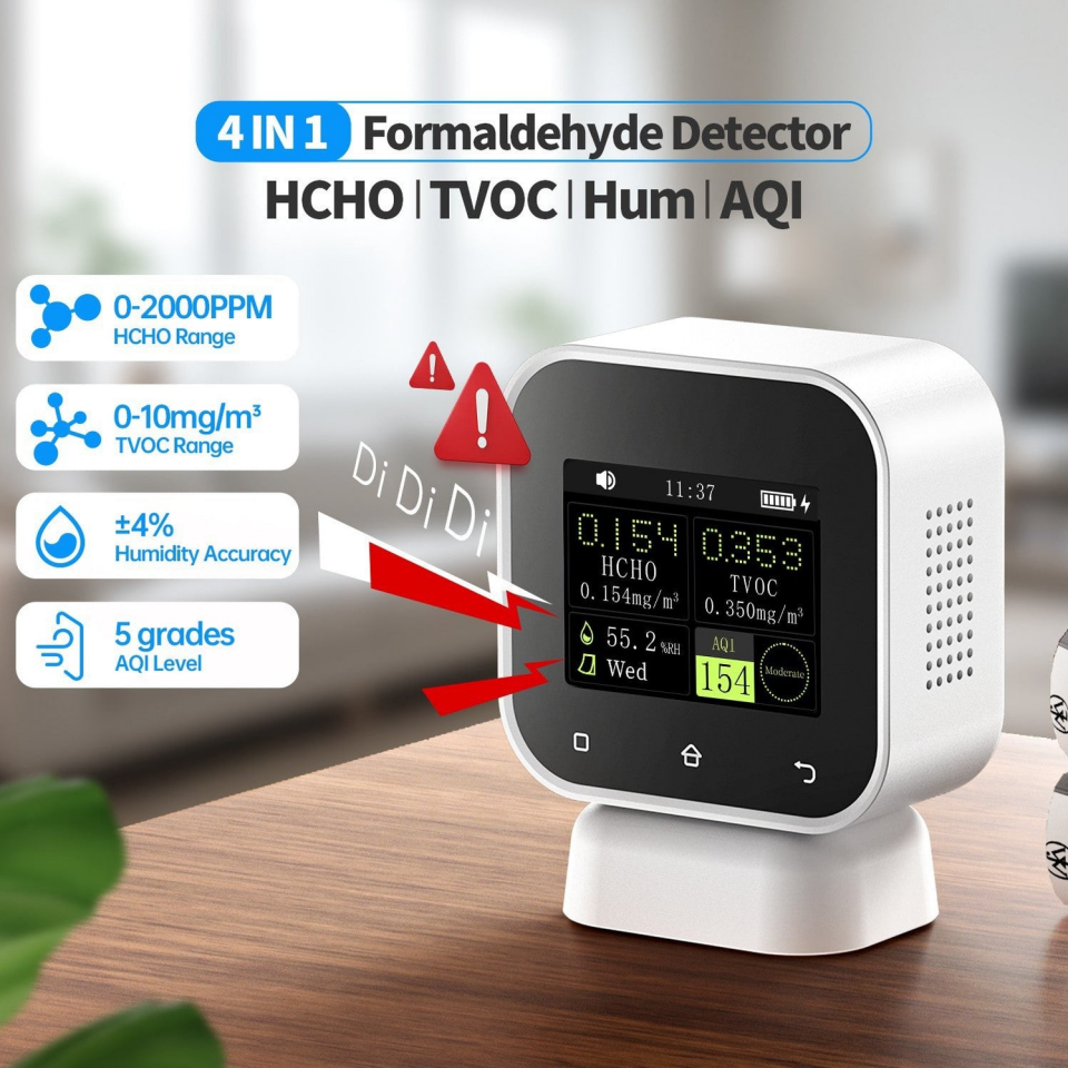 FNIRSI SFD-02 4'ü 1 Arada İç Hava Kalitesi Monitörü – Dokunmatik Ekranlı HCHO & TVOC Ölçüm Cihazı