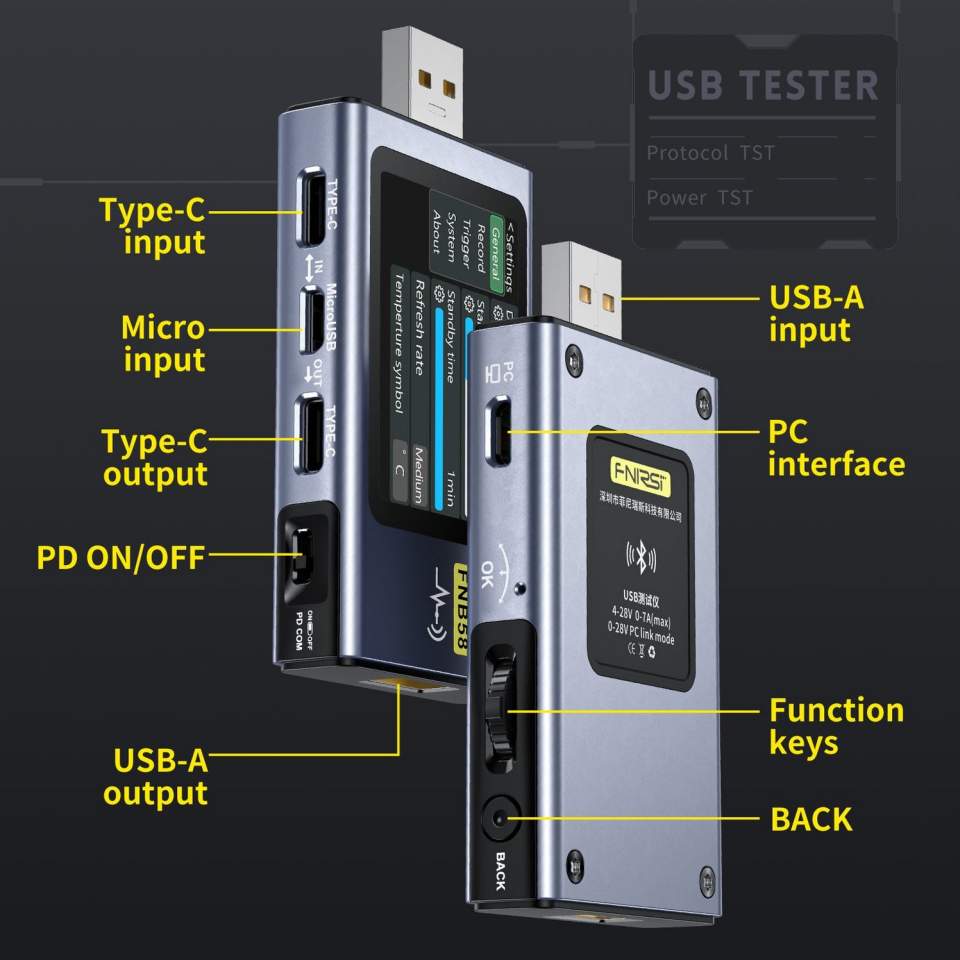 FNIRSI FNB58-BT Bluetooth USB Voltmetre Ampermetre Test Cihazı