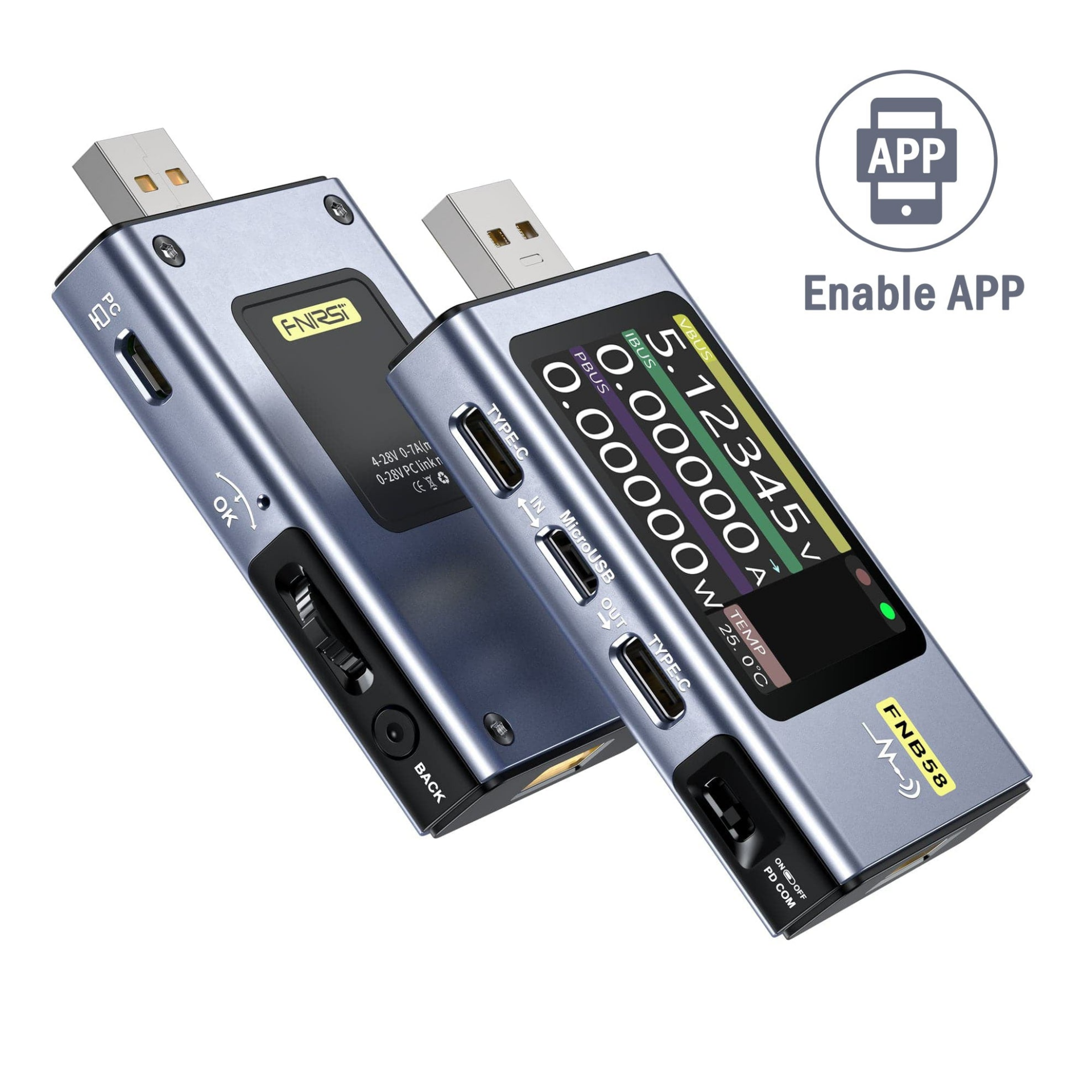 FNIRSI FNB58-BT Bluetooth USB Voltmetre Ampermetre Test Cihazı