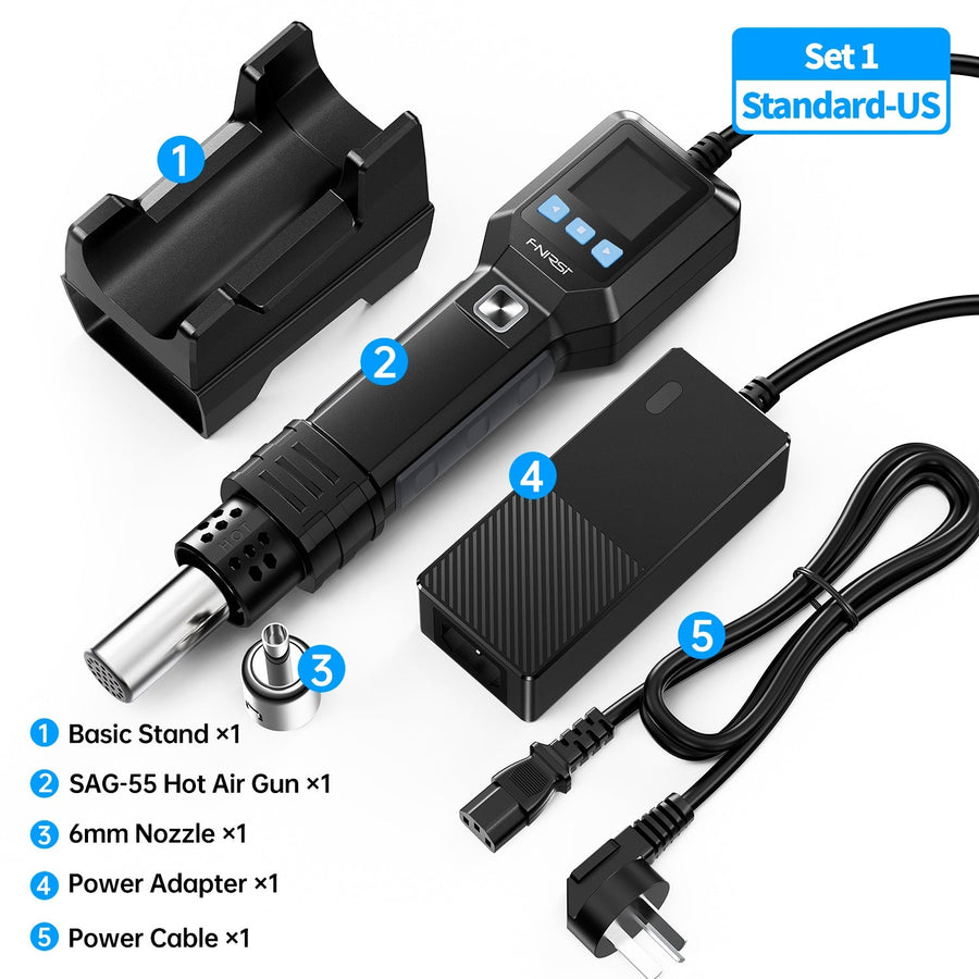 FNIRSI® SAG-55 Akıllı 550W Sıcak Hava Tabancası – Standart Set