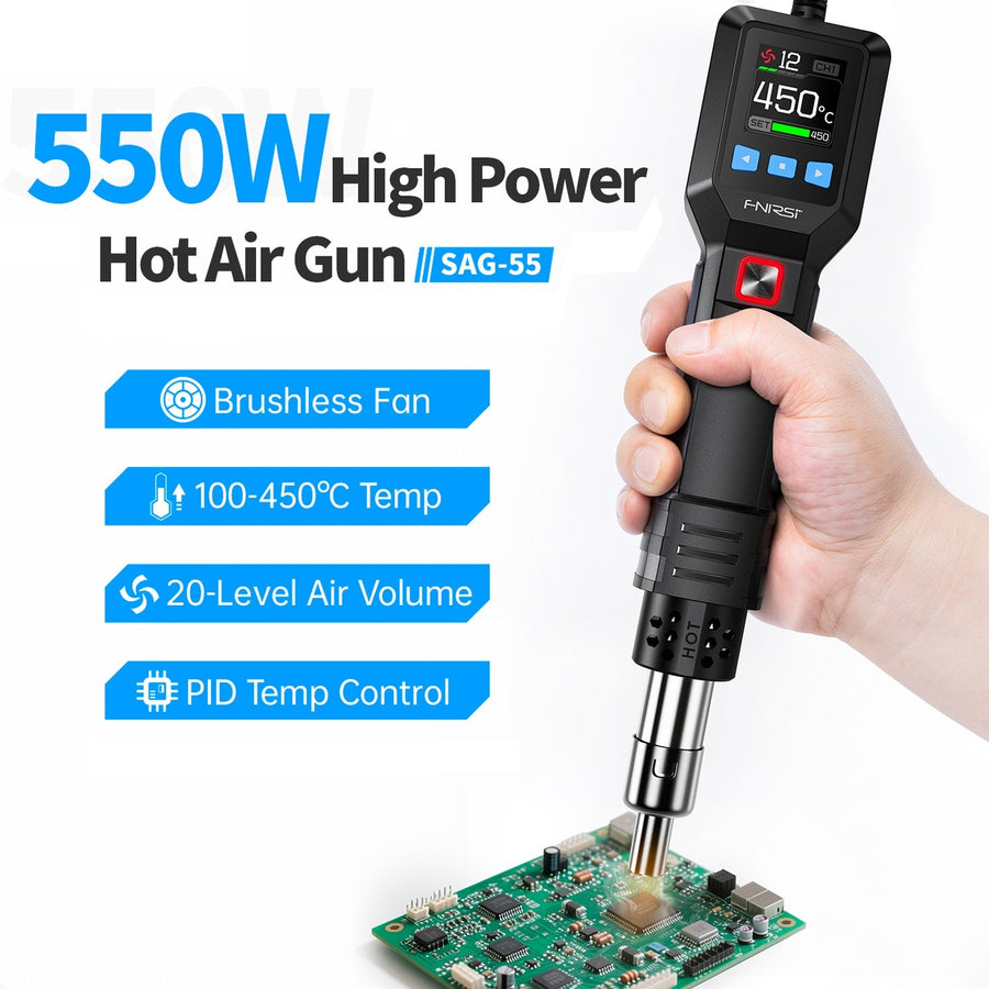 FNIRSI® SAG-55 Pro Akıllı 550W Sıcak Hava Tabancası – Profesyonel Set